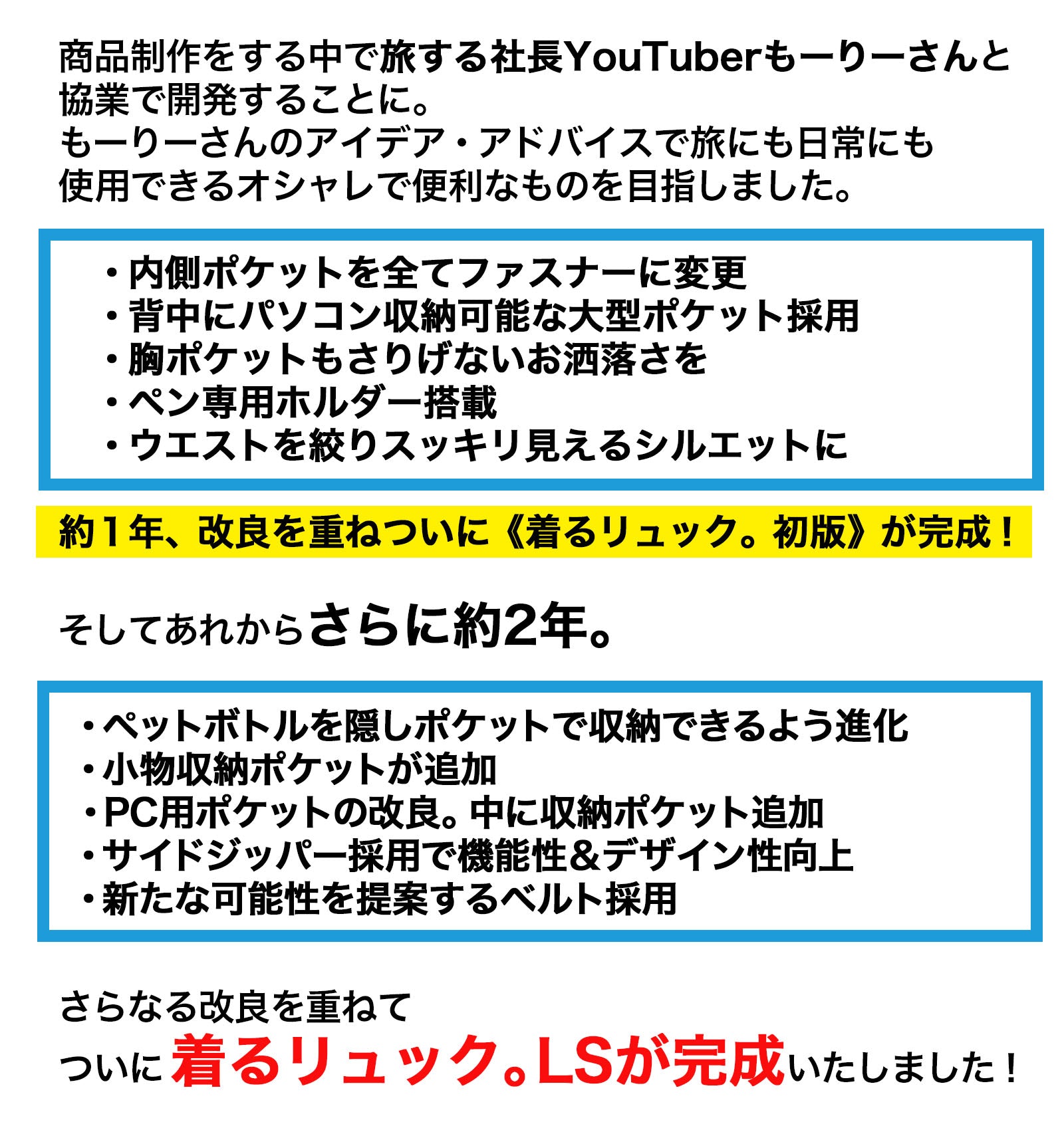 送料無料】着るリュック。LS（長袖版）【旅行が革命的に変わる。手ぶら